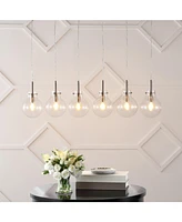 Jonathan Y Harlow 40.5" 6-Light Modern Contemporary Round Glass/Iron Led Linear Pendant, Nickel/Clear