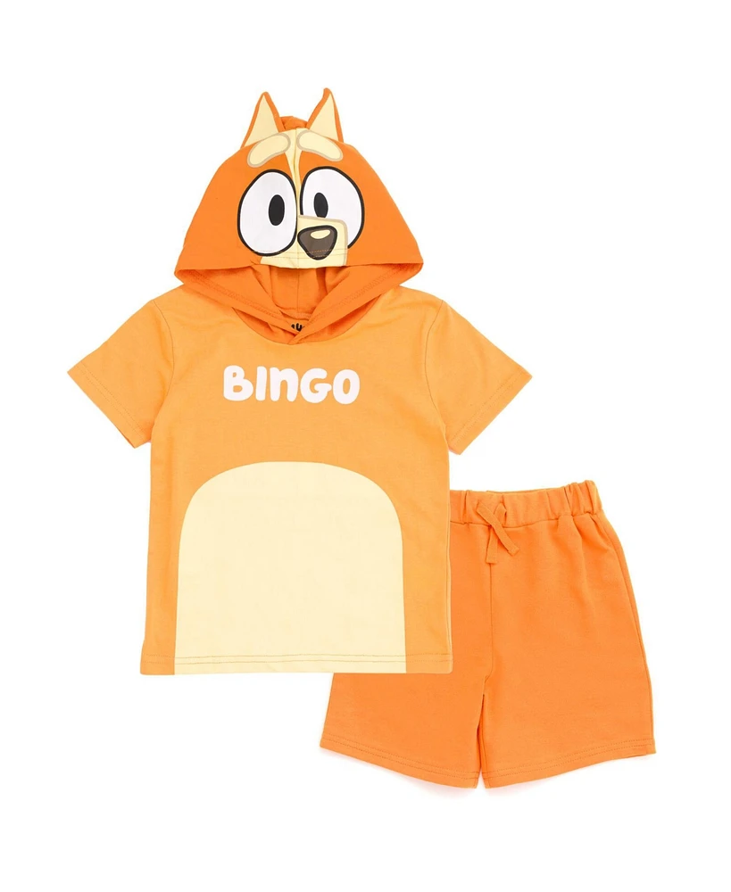 Bluey Boys Hooded Cosplay T-Shirt and French Terry Shorts Outfit Set to