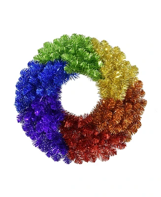 Kurt Adler Un-Lit Foil Rainbow Pride Wreath, 24 Inches