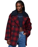 Tommy Jeans Women's Checkered Teddy-Collar Peacoat