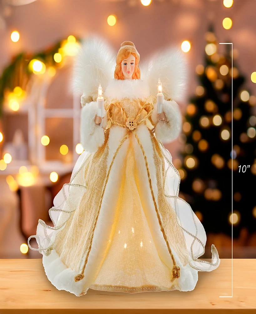 Kurt Adler 10-Light Natural Angel Tree Topper, 10 Inches