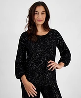 Jm Collection Petite Sequined Gathered Boat-Neck Top, Created for Macy's