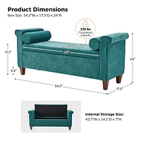 Amelia Traditional 54" Wide Storage Bench with Two Round Pillows