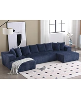 Streamdale Furniture Striped Corduroy Modular Sectional Couch, 4-Seater U-Shape Sofa