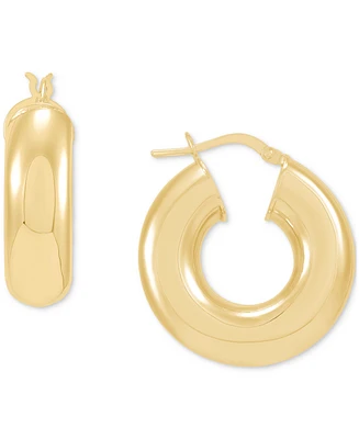 Italian Silver Polished Tube Hoop Small Huggie Hoop Earrings in 18k Gold-Plated Sterling Silver, 1"