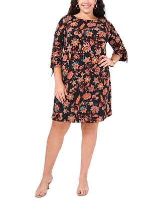 Msk Plus Size Floral-Print Bell-Sleeve Shift Dress