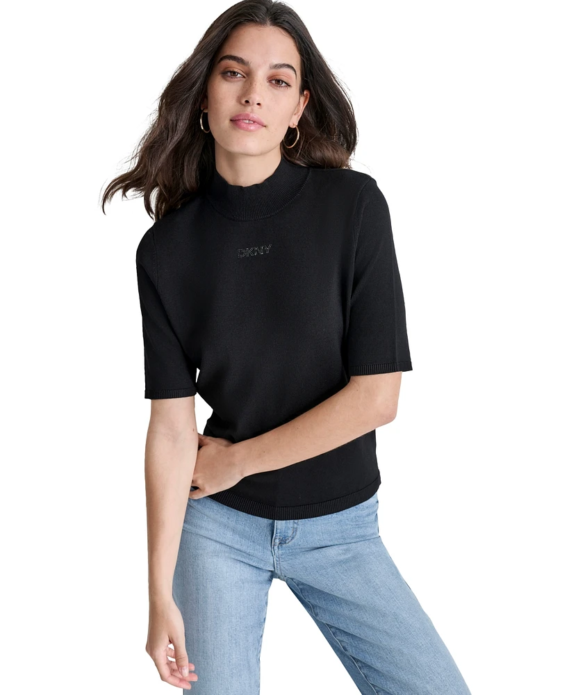 Dkny Jeans Petite Mock-Neck Embellished-Logo Sweater