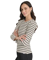 Dkny Jeans Petite Striped Round-Neck Puff-Shoulder Top