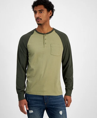 Sun + Stone Men's Long Sleeve Colorblocked Raglan Henley, Created for Macy's