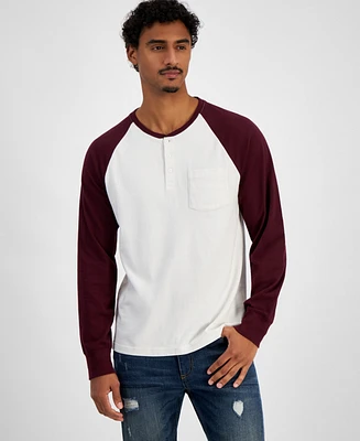 Sun + Stone Men's Long Sleeve Colorblocked Raglan Henley, Created for Macy's