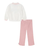 Tommy Hilfiger Toddler Girl Fleece Polo Pullover Chunky Rib Knit Pants Set