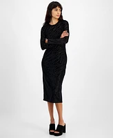 Bar Iii Women's Long-Sleeve Round-Neck Burnout Midi Dress, Created for Macy's