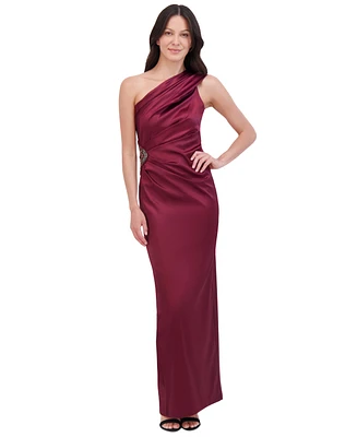 Eliza J Women's Embellished One-Shoulder Satin Gown