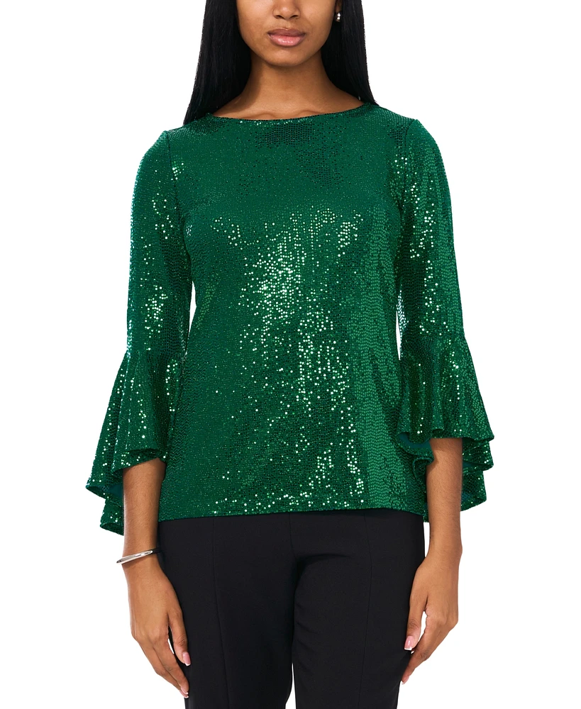 Msk Petite Sequined Bell-Sleeve Top