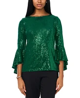 Msk Petite Sequined Bell-Sleeve Top