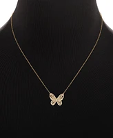 Holiday Lane Cubic Zirconia Butterfly Pendant Necklace in 18k Gold-Plated Sterling Silver, 16" + 2" extender, Created for Macy's