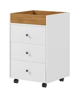 Homcom 3 Drawer Storage Cabinet with Wheels Tray for Home Office, Walnut