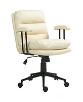 Homcom Home Office Chair with Adjustable Height, Pu Leather, Beige