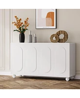 Tribesigns Buffet Cabinet with Storage, 55.12" White Sideboard Cabinet with 4 Doors, Wood Sideboard Buffet Cabinet with Adjustable Shelves for Living