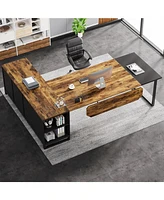 Tribesigns L Shaped Executive Desk with File Cabinet and Storage Shelves