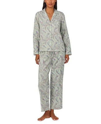 Lauren Ralph Women's 2-Pc. Long-Sleeve Notch-Collar Long Pants Pajama Set