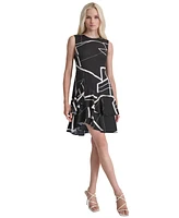 Dkny Women's Printed Double-Layer Fit & Flare Dress