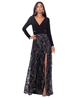 Xscape Women's Long-Sleeve Brocade-Skirt Gown