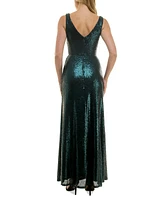 Taylor Women's Sleeveless V-Neck Sequined Mesh Gown