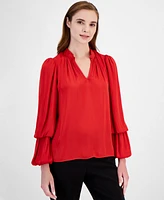 T Tahari Women's Split-Neckline Tiered-Sleeve Top