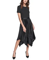 Karl Lagerfeld Paris Women's Mixed-Media Pleated Midi Dress