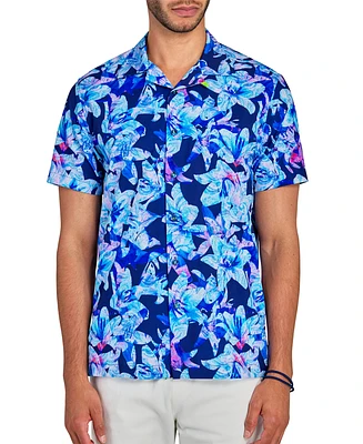 Society of Threads Men's Floral Print Short Sleeve Button-Front Performance Camp Shirt