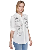 Karl Lagerfeld Paris Women's Graphic Button-Front Top