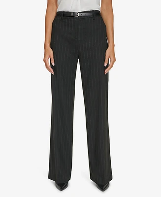 Calvin Klein Women's Pinstripe Belted Wide Leg Pants