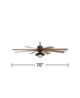 70" Defender Modern Industrial Outdoor Ceiling Fan with Led Light Remote Control Oil Rubbed Bronze Brown Koa Damp Rated for Patio Exterior House Home