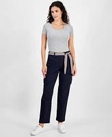 Nautica Jeans Women's High-Rise Striped-Belt Cargo Pants