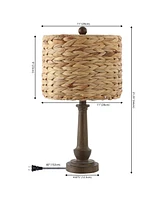 Jonathan Y Leona 21.25" Rustic Farmhouse Handwoven Water Hyacinth/Resin Led Table Lamp, Brown Wood Finish (Set of 2)