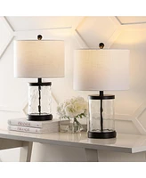 Jonathan Y Alexander 21" Modern Designer Iron/Water Glass Led Table Lamp with Usb Charging Port, Black/Clear (Set of 2)