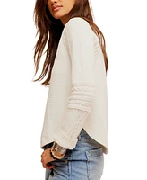 Free People Women's Cotton Cable-Knit-Sleeve Sweater