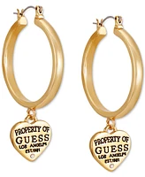 Guess Gold-Tone Pave & Logo Heart Charm Hoop Earrings