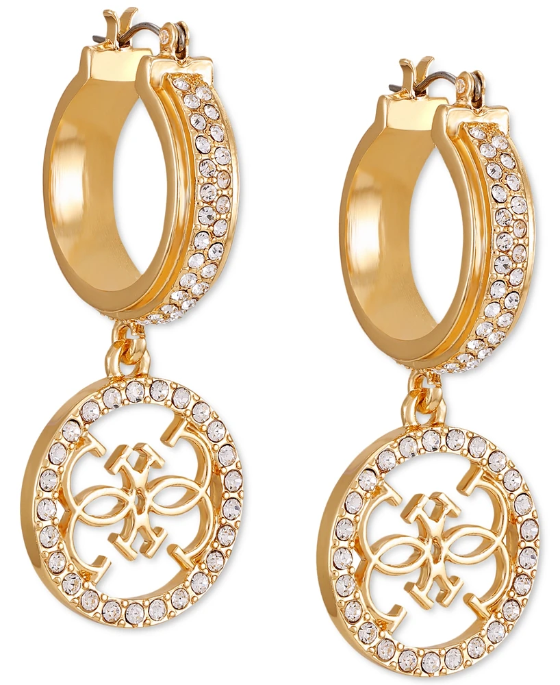 Guess Gold-Tone Pave Logo Charm Hoop Earrings