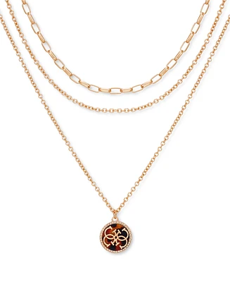 Guess Gold-Tone Pave & Tortoise-Look Layered Pendant Necklace, 16" + 2" extender