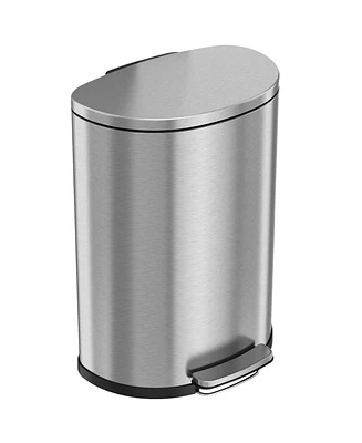 iTouchless SoftStep Stainless Steel Semi-Round Step Trash Can with AbsorbX Odor Filter and Removable Inner Bucket 13.2 Gallon Silver