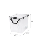 Iris Usa 4 Pack 106qt Weatherpro Wheeled Plastic Storage Bin with Seal Latching Lid and 6Buckles, Pull Handle