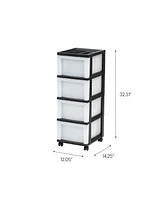 Iris Medium 4-Drawer Cart with Organizer Top, Black/Pearl