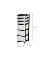 Iris 6-Drawer Storage Cart with Organizer Top, Black