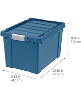 Iris Usa 4 Pack 19 Gallon Lockable Storage Totes with Lids, Navy, Heavy-Duty Durable Stackable Containers, Large Garage Organizing Bins Moving Tubs