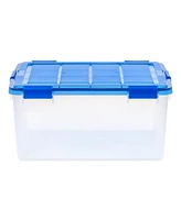 Iris 15 Gallon Clear Plastic Storage Boxes with Blue Lid, Pack of 4