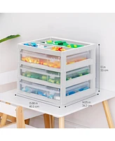 Iris Usa Fits 12" x 12" Paper 3-Tier Scrapbook Storage Unit with Organizer Top for Building Blocks Lego Papers, White/Clear