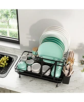 2-Tier Collapsible Dish Rack with Removable Drip Tray