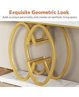 Tribesigns 55 Inch Console Table for Hallway, Faux Marble Gold Entryway Table with Geometric Metal Base, Modern Narrow Sofa Accent Table for Entrance,